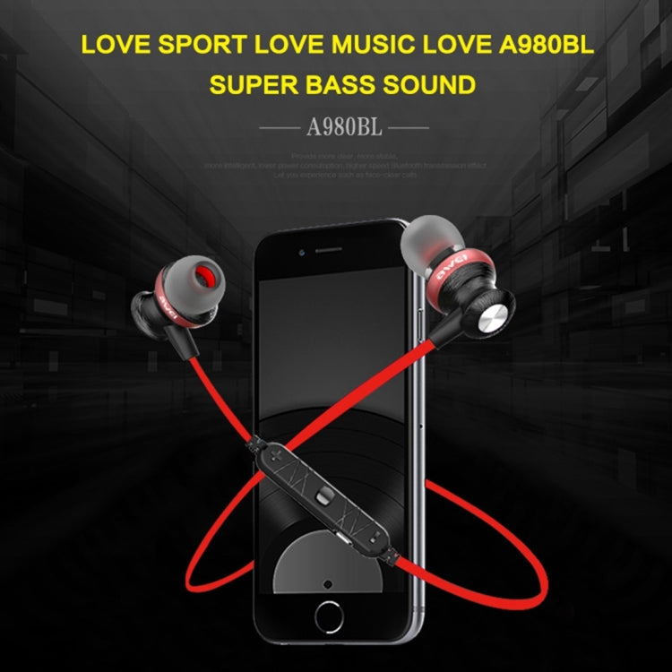 AWEI A980BL Wireless Sport Magnetic Bluetooth Earphone with Wire Control , Support Handfree Call — Red