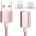 2 in 1 5V 2A Micro USB & 8 Pin to USB 2.0 Weave Style Magnetic Data Cable, Cable Length: 1.2m — Pink