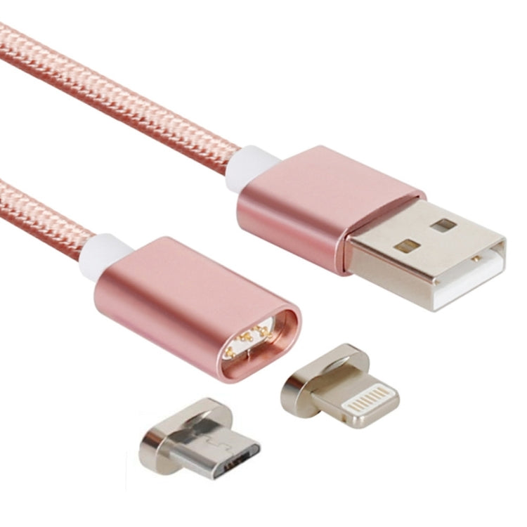 2 in 1 5V 2A Micro USB & 8 Pin to USB 2.0 Weave Style Magnetic Data Cable, Cable Length: 1.2m — Gold