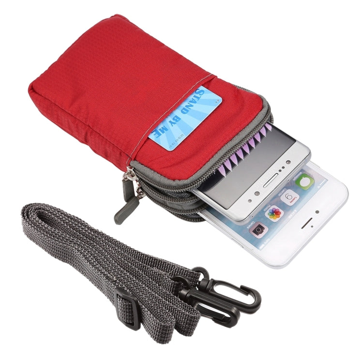 Universal Multi-function Plaid Texture Double Layer Zipper Sports Waist Bag / Shoulder Bag for iPhone X & 7 & 7 Plus / Galaxy S9+ / S8+ / Note 8 / Sony Xperia Z5 / Huawei Mate 8, Size: 16.5 x 9.0 x 3.0cm