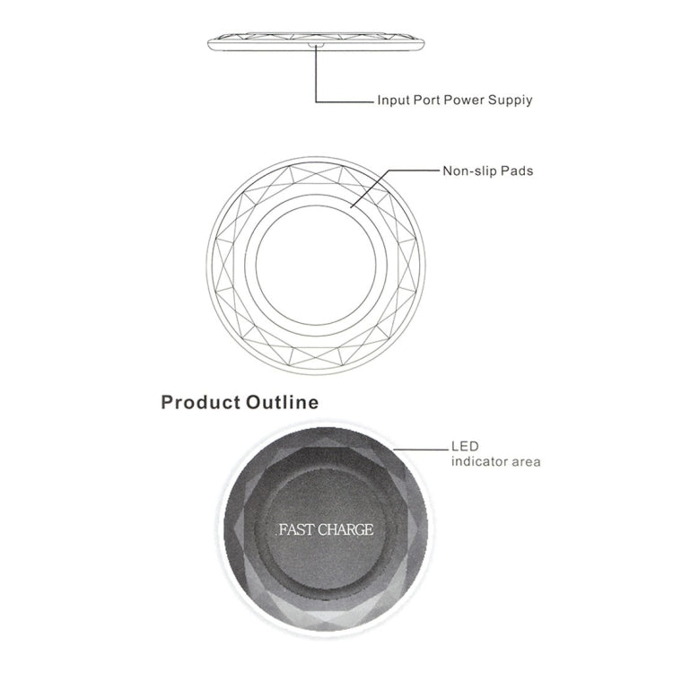 DC5V Input Diamond Qi Standard Fast Charging Wireless Charger, Cable Length: 1m — view 7