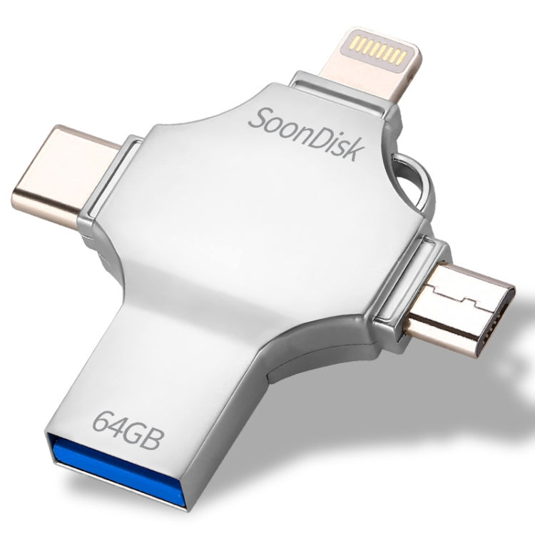 4 in 1 64GB USB 3.0 + 8 Pin + Mirco USB + USB-C / Type-C Dual-use Flash Drive with OTG Function — 64GB