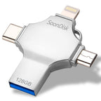 4 in 1 128GB USB 3.0 + 8 Pin + Mirco USB + USB-C / Type-C Dual-use Flash Drive with OTG Function — 128GB