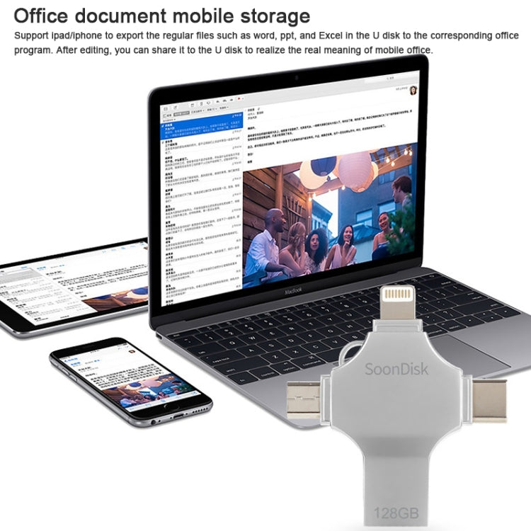 4 in 1 128GB USB 3.0 + 8 Pin + Mirco USB + USB-C / Type-C Dual-use Flash Drive with OTG Function — view 6