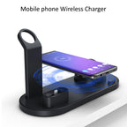 HQ-UD15 5 in 1 8 Pin + Micro USB + USB-C / Type-C Interfaces + 8 Pin Earphone Charging Interface + Wireless Charging Charger Base with Watch Stand — with wireless charging White