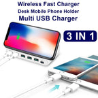 828W 7 in 1 60W QC 3.0 USB Interface + 4 USB Ports + USB-C / Type-C Interface + Wireless Charging Multi-function Charger with Mobile Phone Holder Function, UK Plug — view 6
