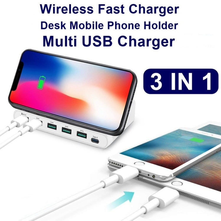 828W 7 in 1 60W QC 3.0 USB Interface + 4 USB Ports + USB-C / Type-C Interface + Wireless Charging Multi-function Charger with Mobile Phone Holder Function, UK Plug — view 6