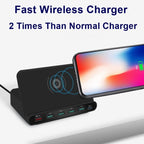 828W 7 in 1 60W QC 3.0 USB Interface + 4 USB Ports + USB-C / Type-C Interface + Wireless Charging Multi-function Charger with Mobile Phone Holder Function, UK Plug — view 8