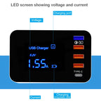 CDA33Q 40W QC 3.0 USB + 3 USB Ports + USB-C / Type-C Ports Multi-function Charger with LED Display, EU Plug — view 7