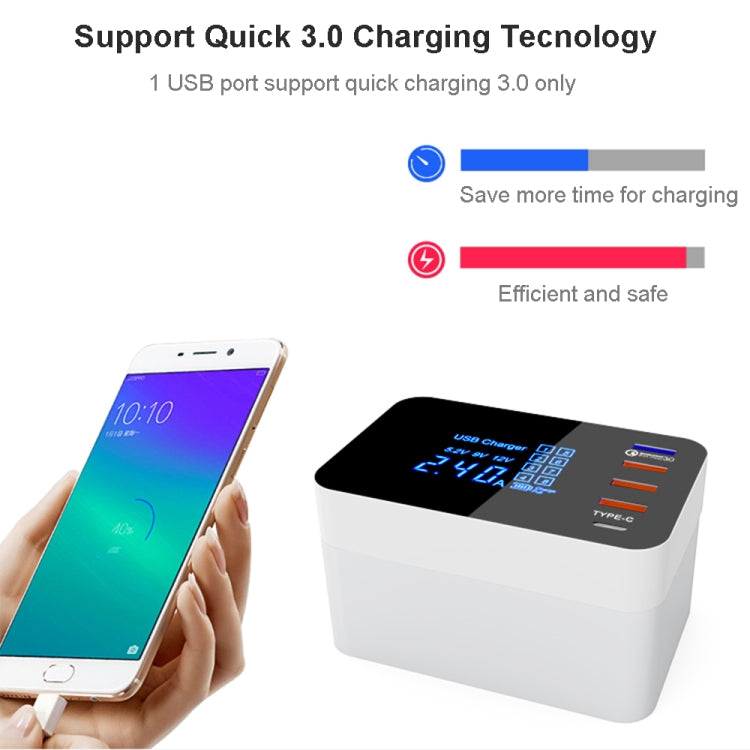 CDA33Q 40W QC 3.0 USB + 3 USB Ports + USB-C / Type-C Ports Multi-function Charger with LED Display, UK Plug — view 5