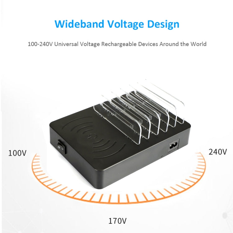50W 6 USB Ports + 2 USB-C / Type-C Ports + Wireless Charging Multi-function Charger with LED Display & Detachable Bezel, AU Plug — view 8