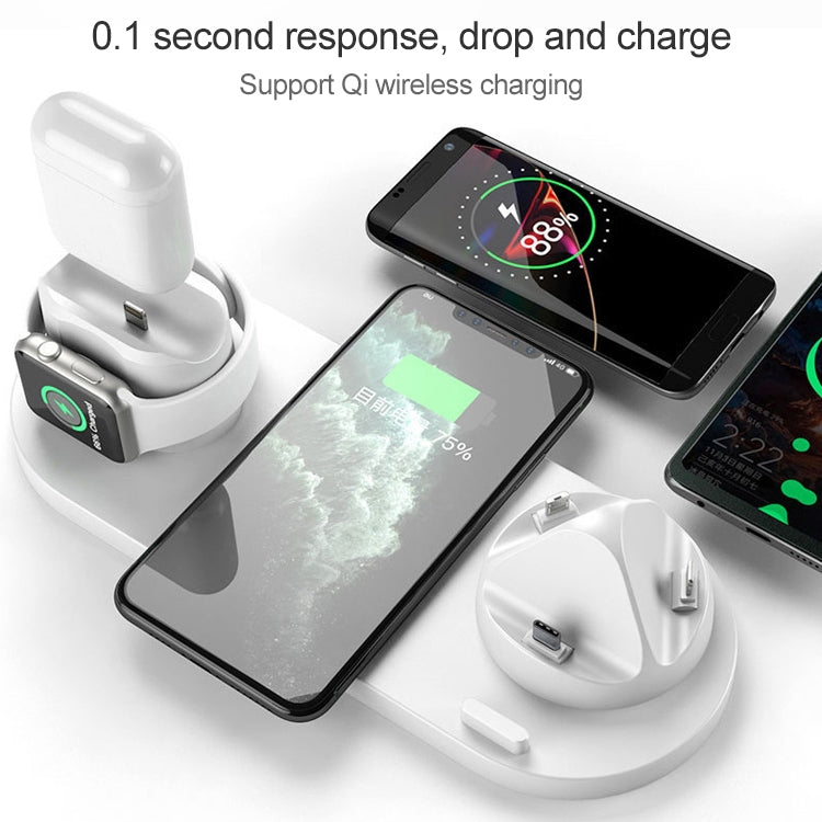 6 in 1 10W Qi Standard Wireless Charger Stand — White