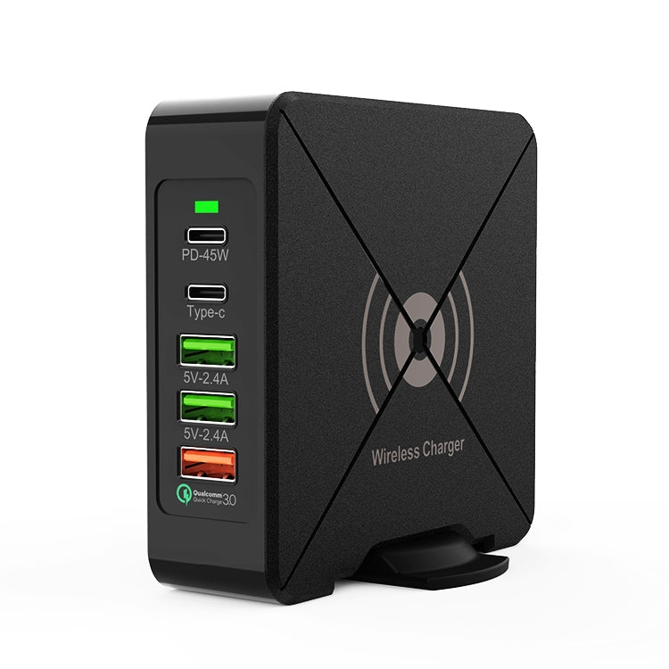 F88W 3 x USB + 2 x USB-C / Type-C Ports QC3.0 Desktop Charger with Wireless Charging Function — F88W