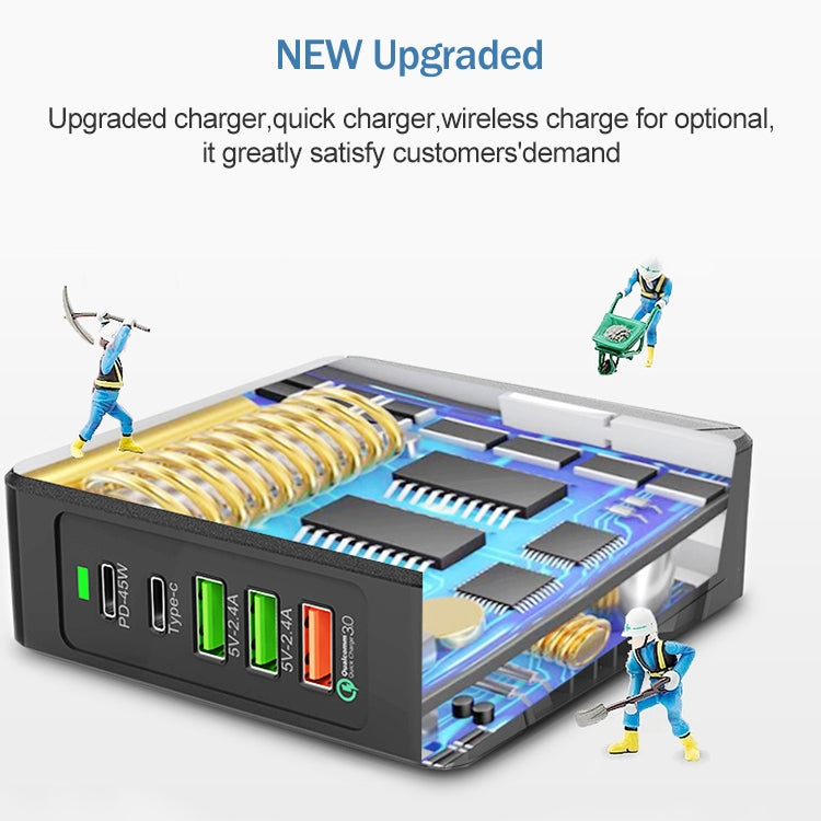 F88W 3 x USB + 2 x USB-C / Type-C Ports QC3.0 Desktop Charger with Wireless Charging Function — view 6