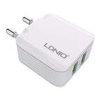 LDNIO A2201 2.4A Dual USB Charging Head Travel Direct Charge Mobile Phone Adapter Charger With Type-C Data Cable — EU Plug