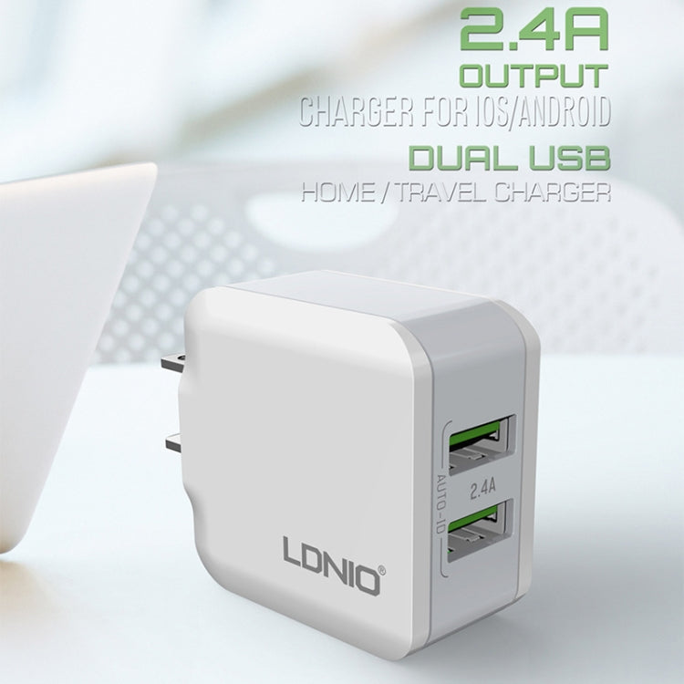 LDNIO A2201 2.4A Dual USB Charging Head Travel Direct Charge Mobile Phone Adapter Charger With Type-C Data Cable — view 5
