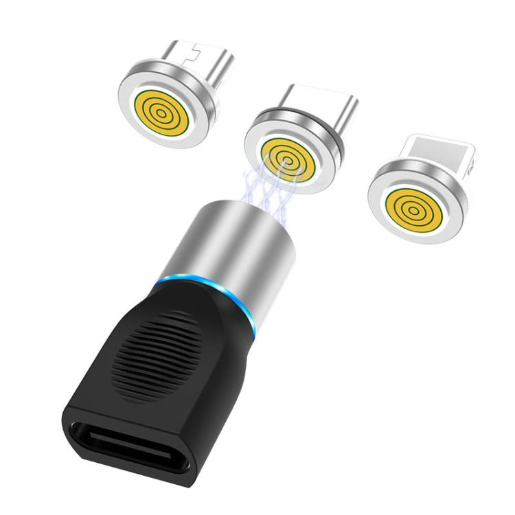 4 in 1 3A 8 Pin & USB-C / Type-C & Micro USB Zinc Alloy Magnetic Charging Head + USB-C / Type-C Magnetic Charging Adapter Set — Blue