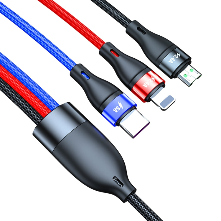 40W 5A USB to Micro USB + USB-C / Type-C + 8 Pin Fast Charging Data Cable, Cable Length: 1.2m — view 3