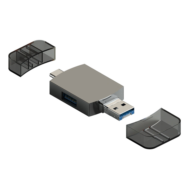 3 in 1 USB-C / Type-C to USB + 8 Pin OTG Adapter TF / SD Card Card Reader — Gold