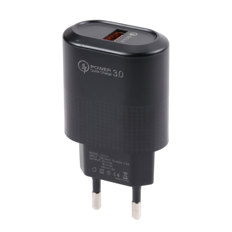 LZ-2117 18W QC3.0 3.1A USB Fast Charger, EU Plug — Black