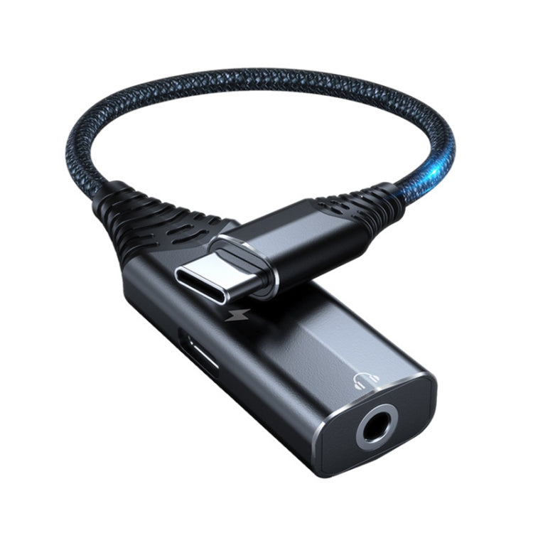 BY206 USB-C / Type-C Male to PD 60W USB-C / Type-C Charging + 3.5mm Audio Female Earphone Adapter