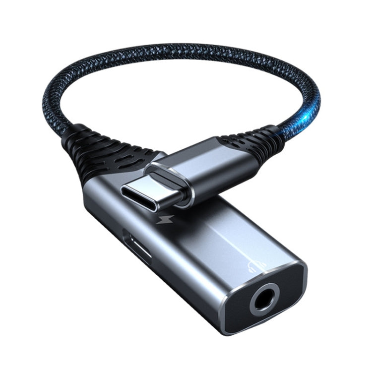 BY206 USB-C / Type-C Male to PD 60W USB-C / Type-C Charging + 3.5mm Audio Female Earphone Adapter — BY206 Black