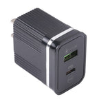 46-A2C2 20W PD + QC3.0 USB Multifunction Fast Charger, US Plug — Black