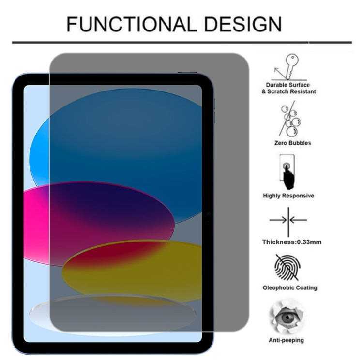 0.33mm 9H 2.5D Privacy Explosion-proof Tempered Glass Film, For iPad 10th Gen 10.9 2022