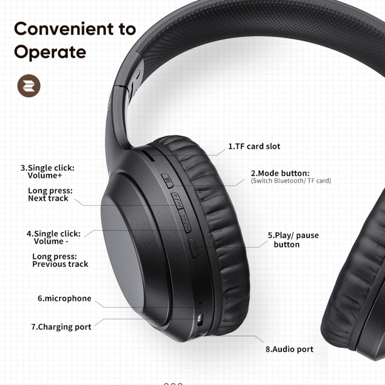 ROCK Space O2 HiFi Bluetooth 5.0 Wireless Headset with Mic, Support TF Card — view 10