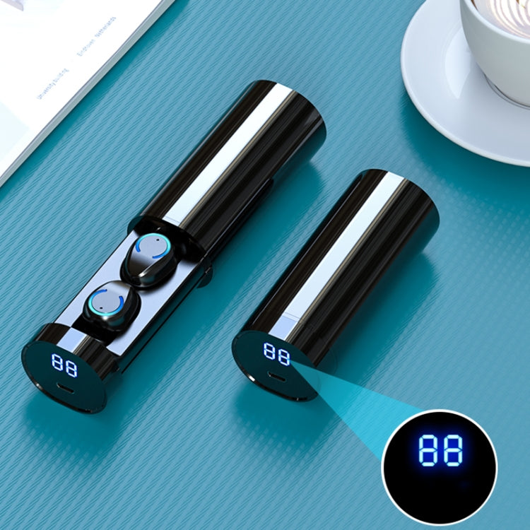 F9-6 TWS CVC8.0 Noise Cancelling Touch Bluetooth Earphone with Pull-out Cylindrical Charging Box, Support LED Power Digital Display & Call & Siri — F9-6