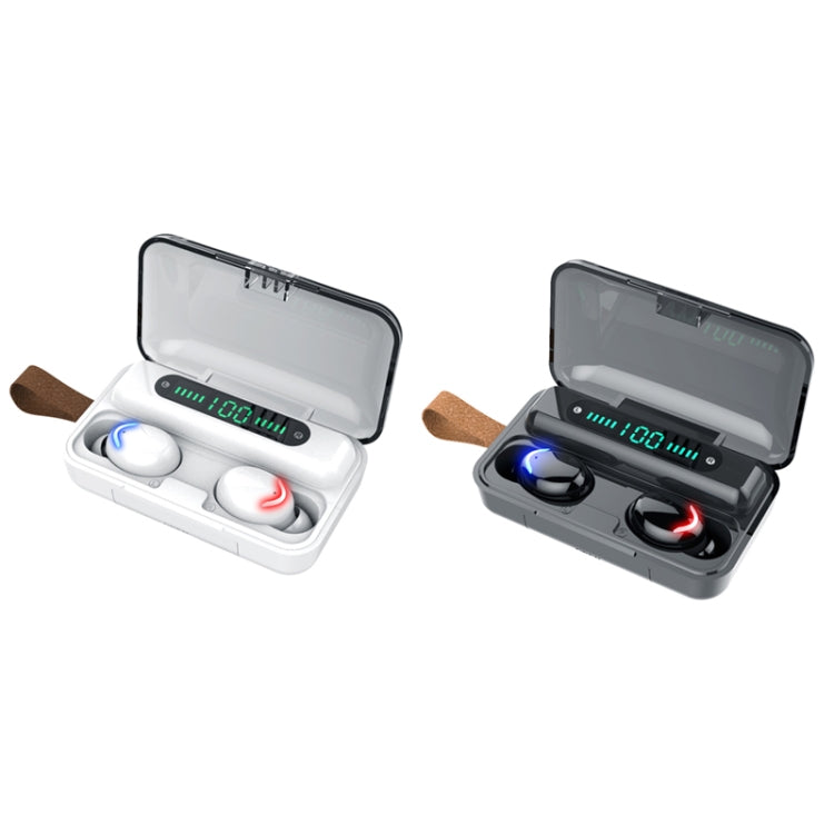 F9-5C Four-bar Breathing Light + Digital Display Noise Reduction Bluetooth Earphone with Hand Strap — F9-5C Four-bar Light with Strap White