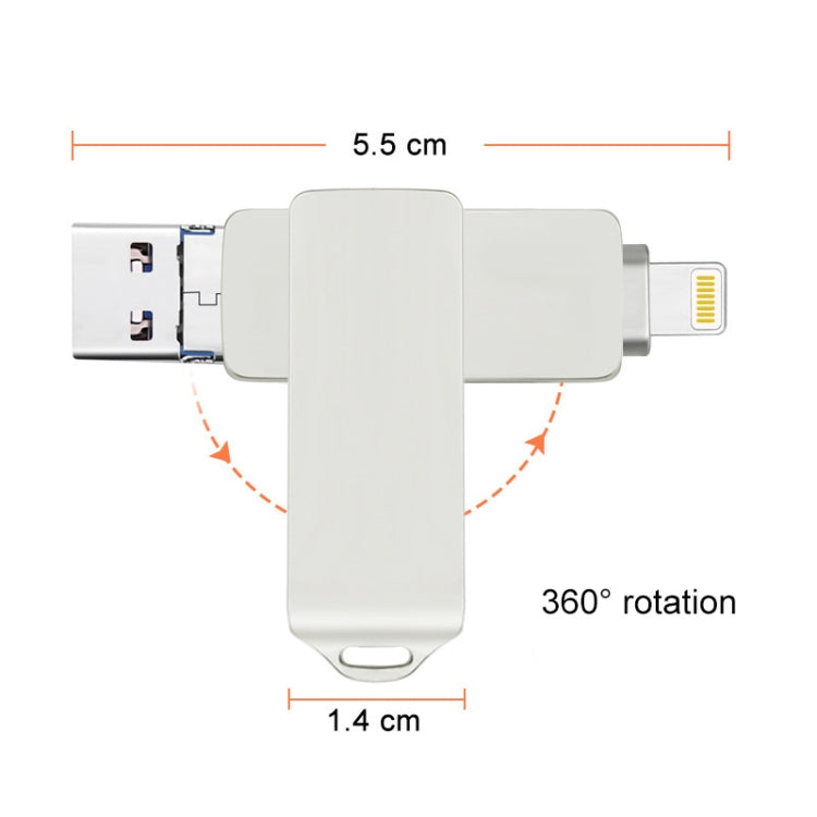 S31 3 in 1 32GB Micro USB 2.0 + USB-C / Type-C + 8 Pin Interface Metal Twister Flash Disk