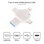 Cross 4 in 1 64GB 8 Pin + Micro USB + USB-C / Type-C + USB 3.0 Metal Flash Disk