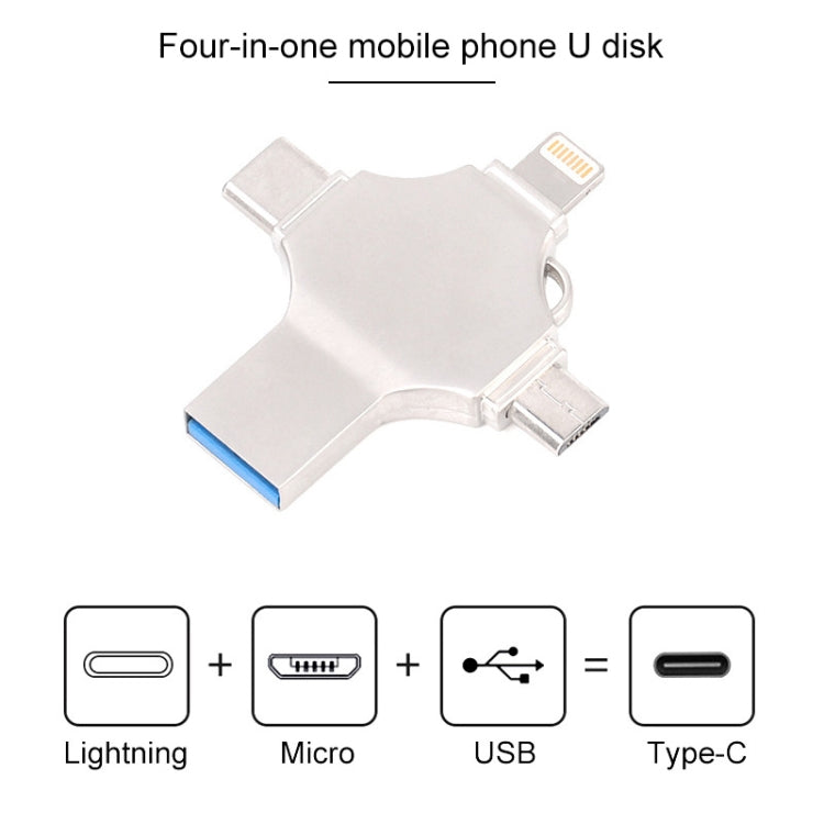 Cross 4 in 1 64GB 8 Pin + Micro USB + USB-C / Type-C + USB 3.0 Metal Flash Disk