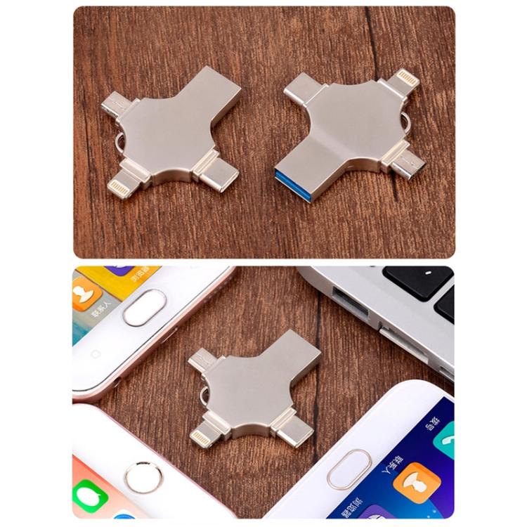 Cross 4 in 1 64GB 8 Pin + Micro USB + USB-C / Type-C + USB 3.0 Metal Flash Disk