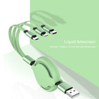 3.5A Liquid Silicone 3 in 1 USB to USB-C / Type-C + 8Pin + Micro USB Retractable Data Syn Charging Cable — Green