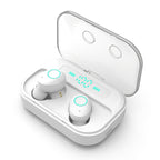 M7 TWS V5.0 Binaural Wireless Stereo Bluetooth Headset with Charging Case and Digital Display — White