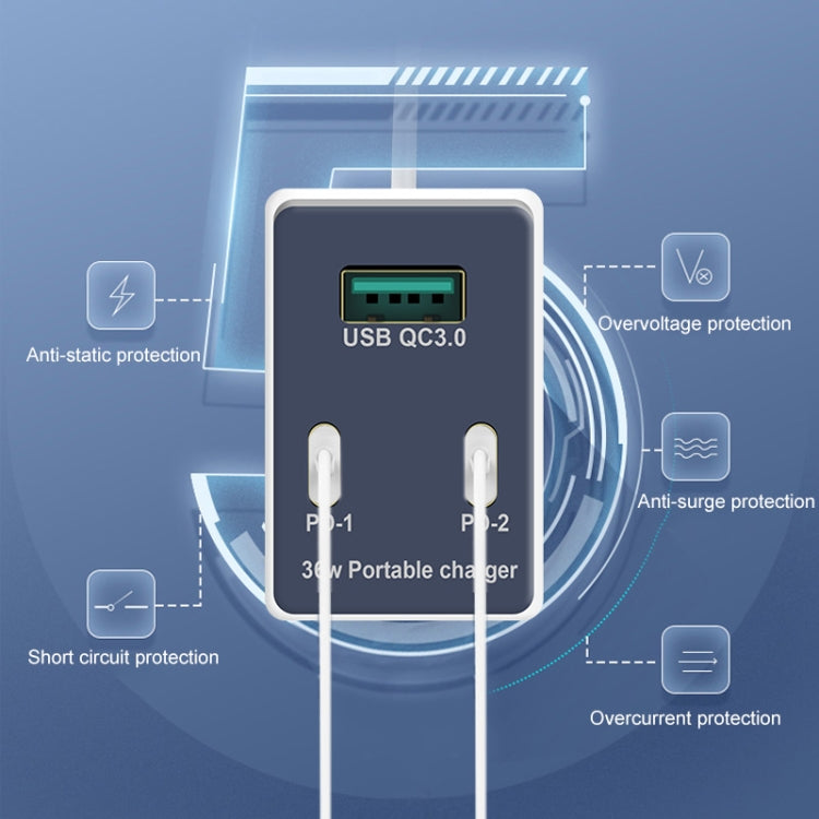WLX-X3 36W 90 Degrees Foldable Pin Portable Multi-function USB Charger, US Plug — view 12