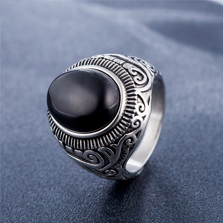 Europe and America Style Retro Gemstone Turquoise Men Titanium Steel Ring, Size: 8, Perimeter: 57mm, Diameter: 18.2mm