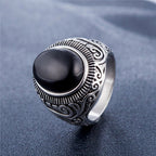 Europe and America Style Retro Gemstone Turquoise Men Titanium Steel Ring, Size: 8, Perimeter: 57mm, Diameter: 18.2mm