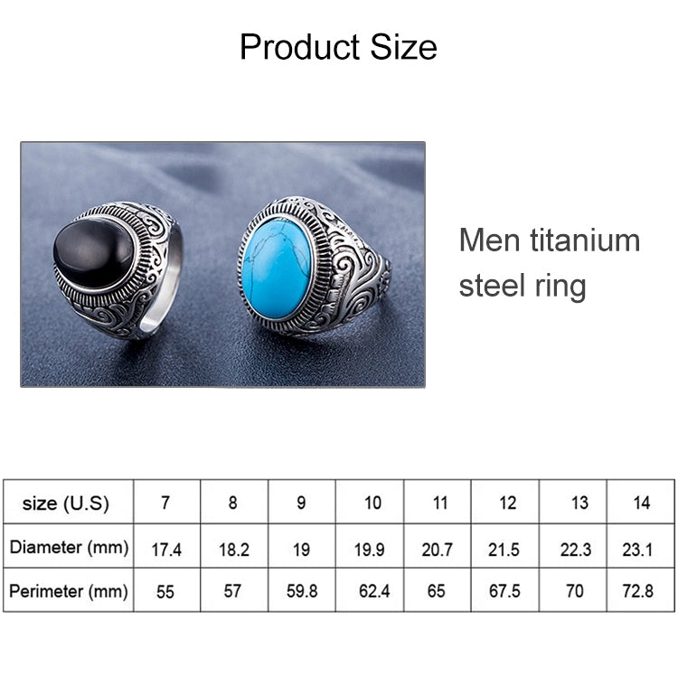 Europe and America Style Retro Gemstone Turquoise Men Titanium Steel Ring, Size: 8, Perimeter: 57mm, Diameter: 18.2mm
