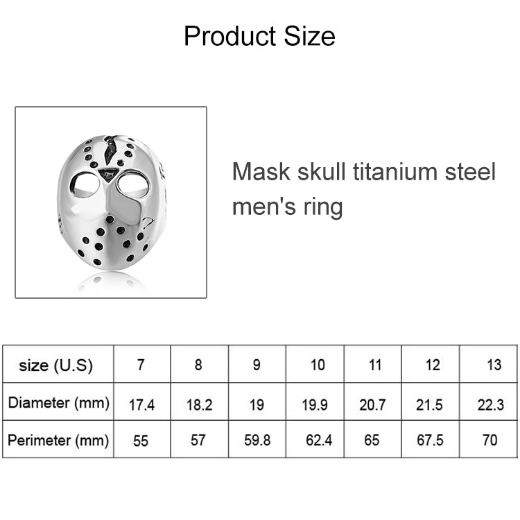 Europe and America Style Punk Gothic Rock Mask Skull Men Titanium Steel Ring, US Size: 11, Perimeter: 65mm, Diameter: 20.7mm