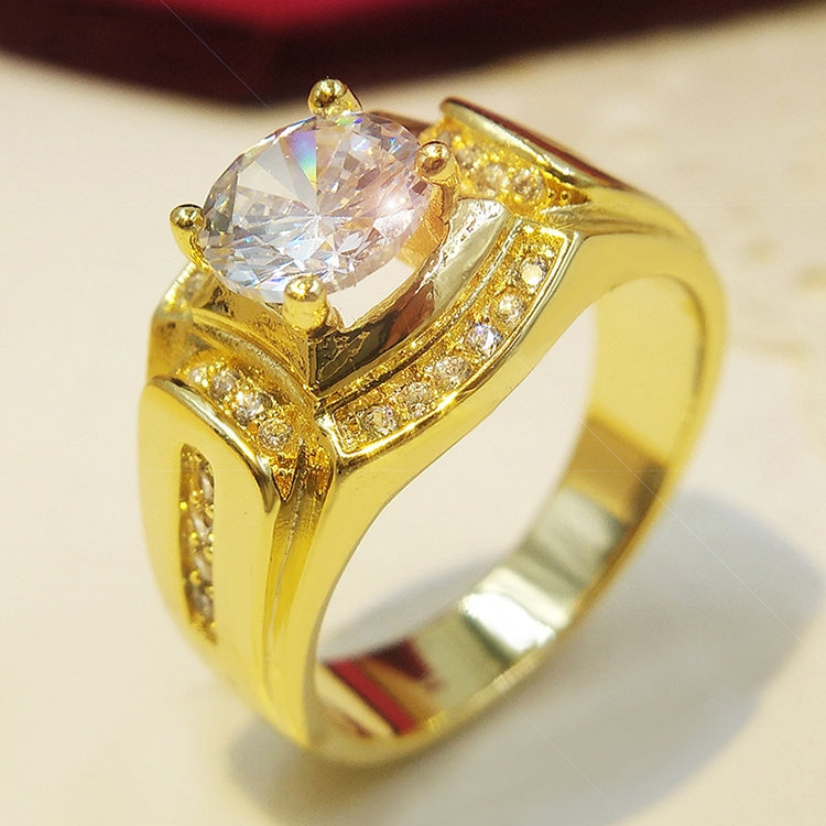Fashion Businessman 18K White Gold Plated + AAA Zircon Men Diamond Ring, Size: 7, Perimeter: 54.5mm, Diameter: 17.3mm