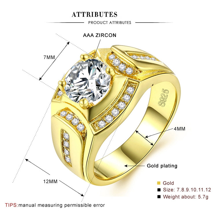 Fashion Businessman 18K White Gold Plated + AAA Zircon Men Diamond Ring, Size: 7, Perimeter: 54.5mm, Diameter: 17.3mm