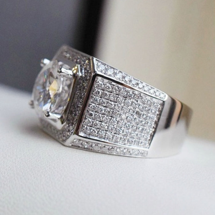 Fashion Full Rhinestone Micro-insert Silver Ring, US Size: 10, Diameter: 19.9mm, Perimeter: 62.4mm