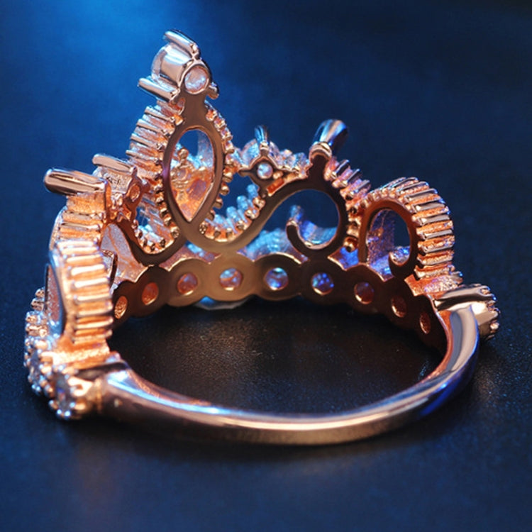 Princess Queen Crown-shaped Rose Gold Plated Zircon Ring, US Size: 6, Diameter: 16.5mm, Perimeter: 51.9mm