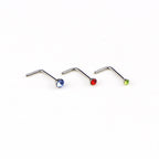 60 PCS Color Mixed Diamond Shape Stainless Steel Nose Stud Rings L Shaped Piercing Jewelry, Pin Length: 7mm, pin diameter: 0.6mm (Color)