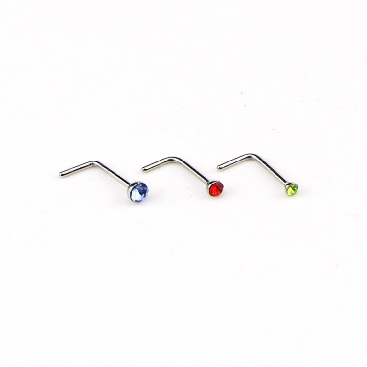 60 PCS Color Mixed Diamond Shape Stainless Steel Nose Stud Rings L Shaped Piercing Jewelry, Pin Length: 7mm, pin diameter: 0.6mm (Color)
