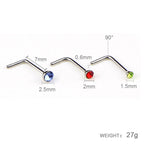 60 PCS Color Mixed Diamond Shape Stainless Steel Nose Stud Rings L Shaped Piercing Jewelry, Pin Length: 7mm, pin diameter: 0.6mm (Color)