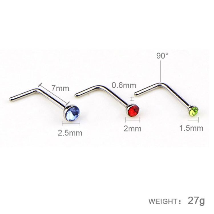 60 PCS Color Mixed Diamond Shape Stainless Steel Nose Stud Rings L Shaped Piercing Jewelry, Pin Length: 7mm, pin diameter: 0.6mm (Color)